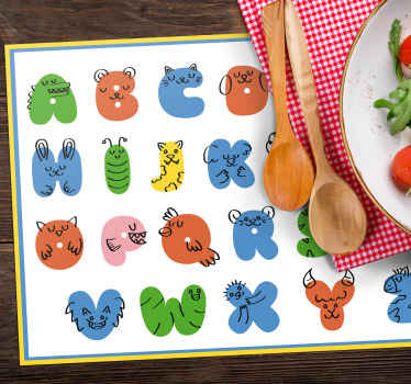 Aakkoset värikkäillä kuvilla lasten pöytätabletti - Tenstickers