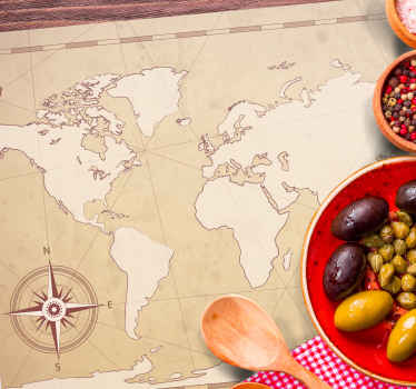 individuais de mesa vintage de vinil com mapa do mundo - TenStickers