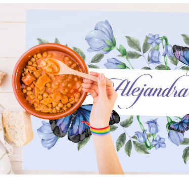 Manteles individuales con nombre Fondo de mariposas acuarela - TenVinilo