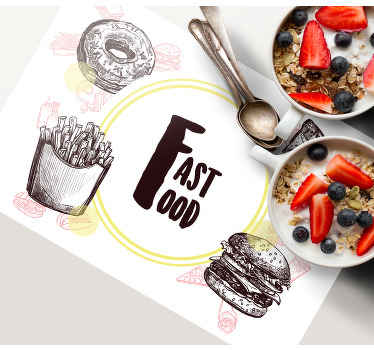 Mantel individual restaurante Iconos de comida con texto personal - TenVinilo