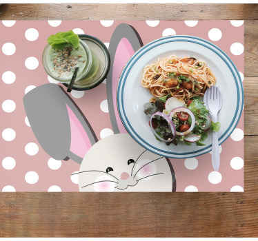 Individuais de mesa infantis Coelho fofo com uma orelha em pé - TenStickers