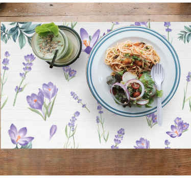 Mantel individual original Flores moradas con agua - TenVinilo