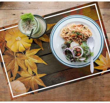 Pumpkin and leaves wooden table Vinyl placemats - TenStickers