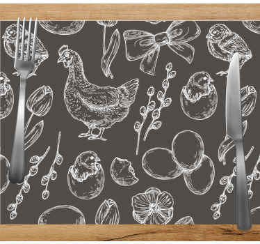 Mantel individual original Aves de corral dibujadas a mano - TenVinilo