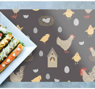 Manteles individuales de vinilo con motivo de granja de pollos - TenVinilo