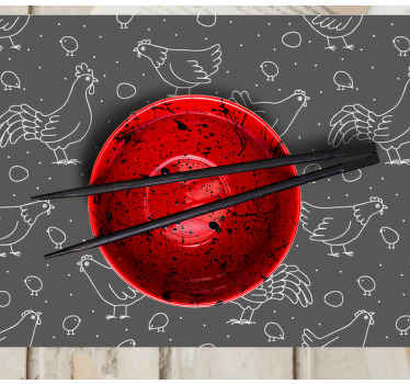 individuais de mesa de vinil com padrão de frango preto e branco - TenStickers