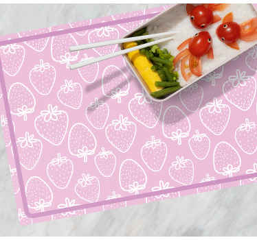 Individuais de mesa modernos Padrão de morango rosa e branco - TenStickers