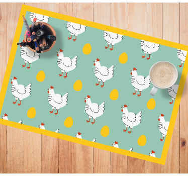 白いひよこ青い背景オリジナルランチョンマット - TENSTICKERS