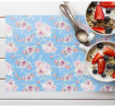 Mantel individual patrón Rosas sobre fondo azul - TenVinilo