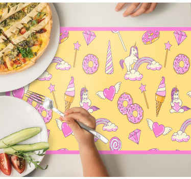 Individuais de mesa modernos Padrão de unicórnio e donut - TenStickers