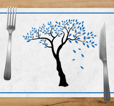 Individuais de mesa para casa árvore preta com folhas azuis - TenStickers