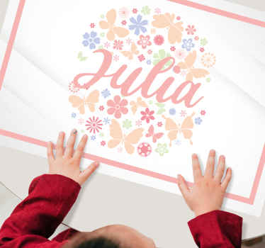 Individuais de mesa com nome Círculo de borboletas com nome - TenStickers