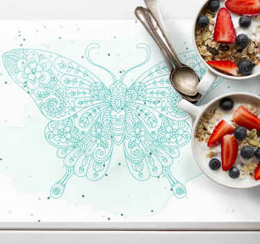 Manteles individuales de mariposa turquesa y mandala - TenVinilo