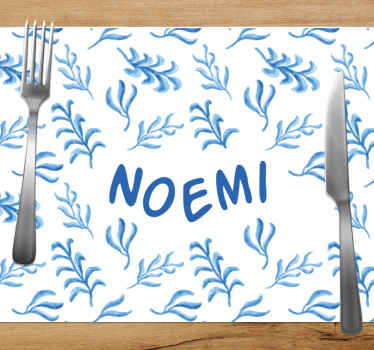 Set de table nom Fleurs bleues et blanches - TenStickers