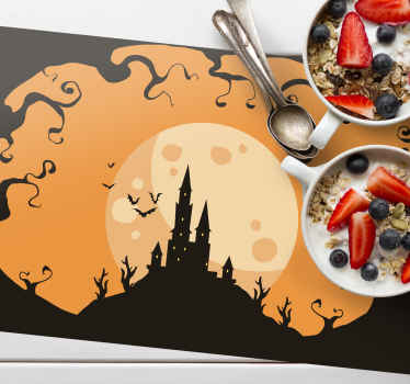 Slott på oransje natt spisebrikke Halloween - Tenstickers