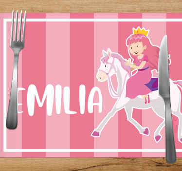 Tischset Kinder Rosa prinzessin, die ein weißes pferd reitet - TenStickers