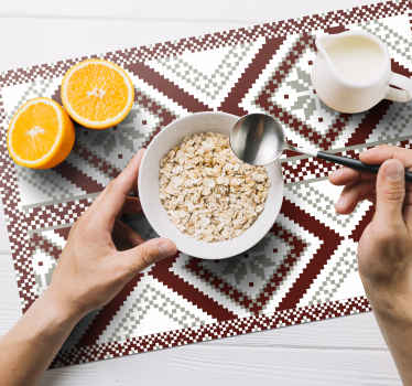 Mantel individual original Copos de nieve nórdicos rojo gris - TenVinilo