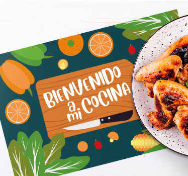 Individual mesa moderno bienvenidos a mi cocina con frutas - TenVinilo