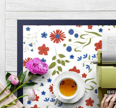 Mantel individual elegante Patrones de jardín azul y rojo - TenVinilo