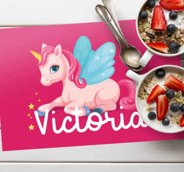 Tischset mit Namen Lustiges rosa glückliches einhorn - TenStickers