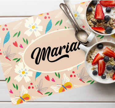 Mantel individual personalizable Flores y mariposas - TenVinilo