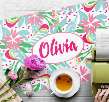 Tovaglietta americana con nome Arte floreale astratta rosa e verd - TenStickers