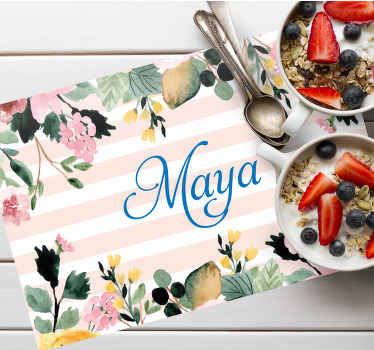 Stripes on flower border Personalised placemats - TenStickers