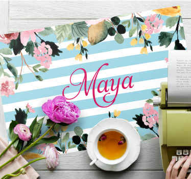 Set de table nom Rayures et bordure fleurie - TenStickers