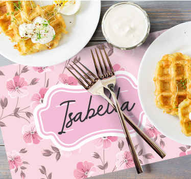 Mantel individual personalizable Flores rosadas vintage - TenVinilo