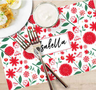 Mantel individual personalizable flores rojas - TenVinilo