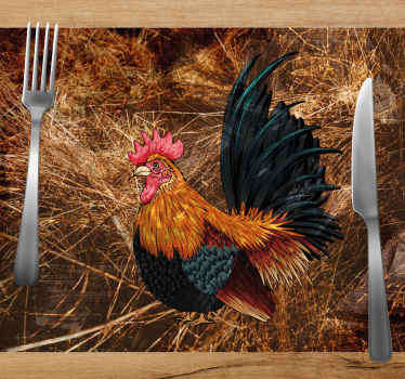 Tegnet hane i halm spisebrikke original - Tenstickers