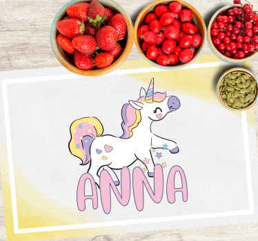Tovaglietta americana con nome Disegno magico unicorno - TenStickers