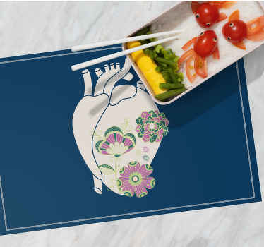 Mantel individual original Corazón anatómico con flores rojas - TenVinilo