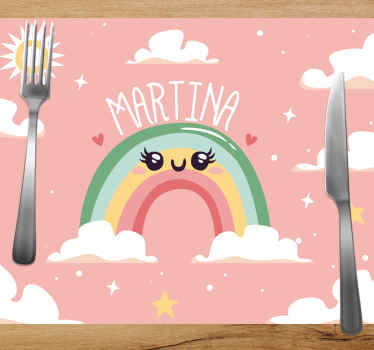 Mantel individual personalizable Bonito arcoiris con nubes con no - TenVinilo