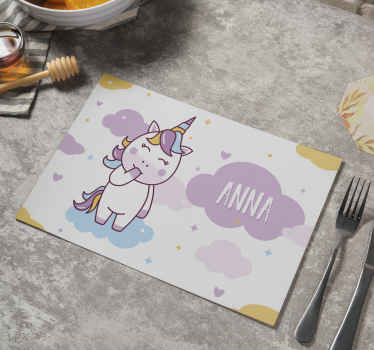 Customised name cute unicorn with clouds kids placemat - TenStickers