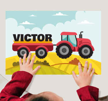 Colorful tractor and with personalised name kids placemat - TenStickers