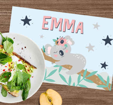 Personalised cute koala girl sleeping on tree kids placemat - TenStickers