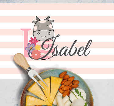 Mantel individual infantil Lindos animales vaca con nombre - TenVinilo