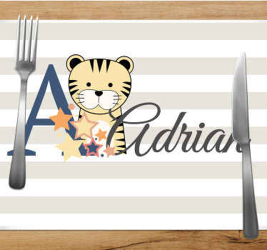 Set de table tigre mignon avec nom personnalisé - TenStickers