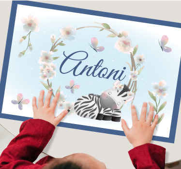 χαριτωμένα ζώα ζέβρα με πλακάτα με όνομα παιδιά - TenStickers