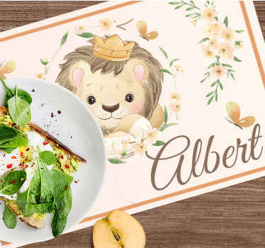 Cute animals lioness with name placemats - TenStickers
