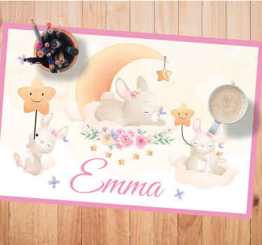 Ronde placemats Schattige dieren konijntje met naam - TenStickers
