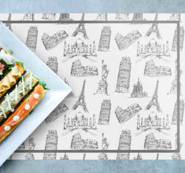 Manteles individuales de vinilo con patrón de monumentos más famo - TenVinilo