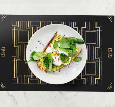 Mantel individual elegante Patrón deco dorado y negro - TenVinilo