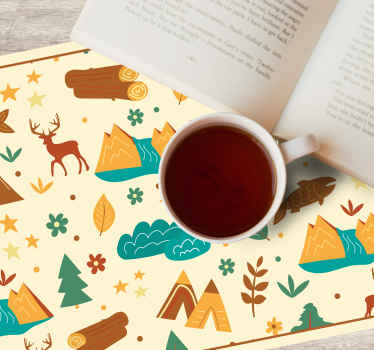 Hand drawn camping mountain stuffs placemats - TenStickers