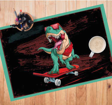 Mantel individual original Patinaje dinosaurio verde - TenVinilo