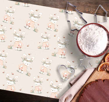 Tischset Kinder Hase mit blumen blaues 80er jahre Muster - TenStickers