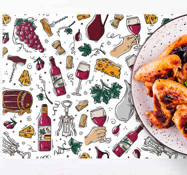 Grapes, wine and cheese vintage placemats - TenStickers