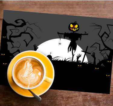 Mantel individual Halloween Cementerio oscuro con caras y manos a - TenVinilo