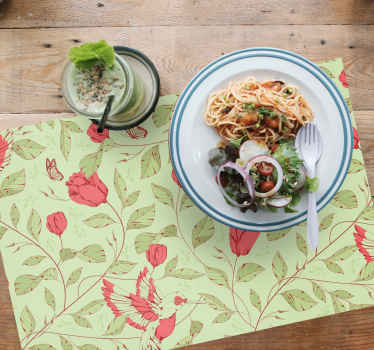 Red tulips pattern green background placemats - TenStickers